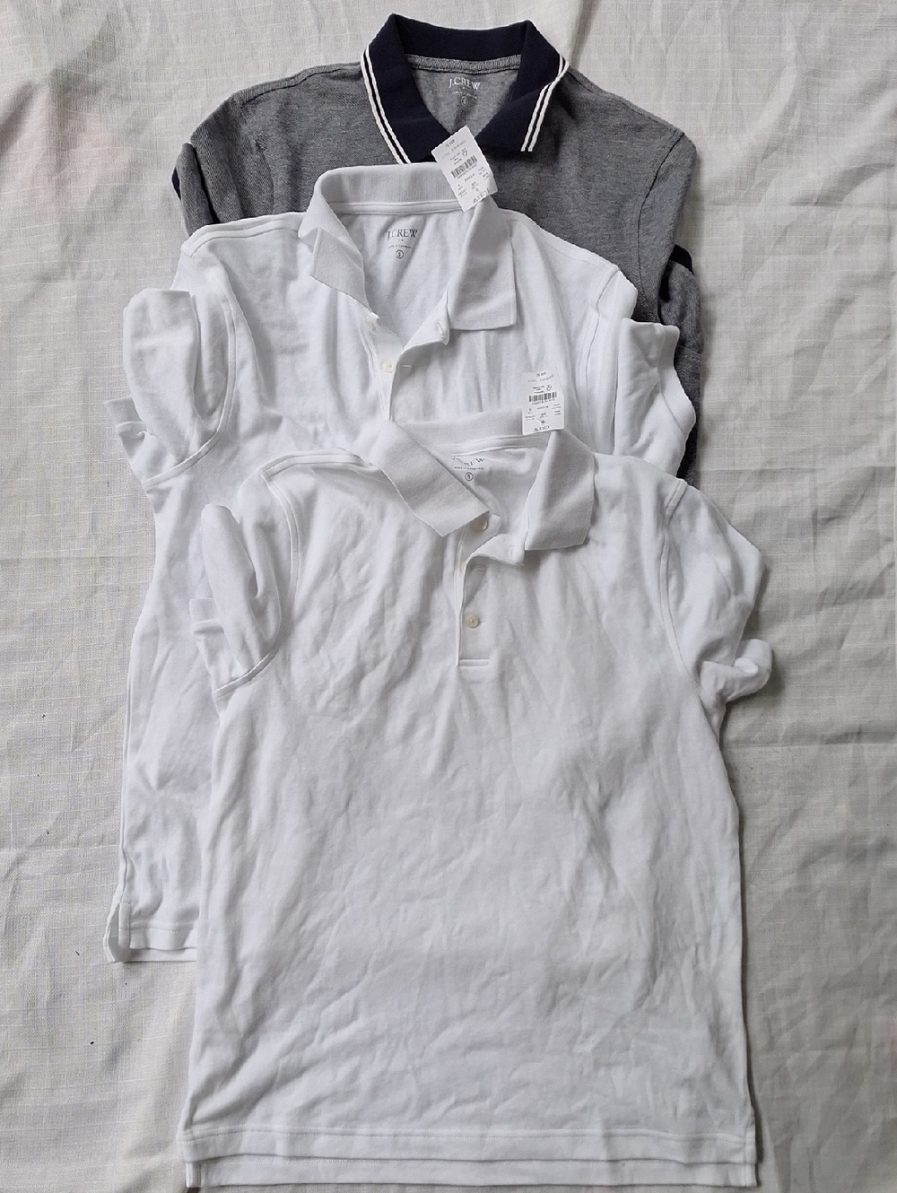New 3pc Bundle J. Crew Defects S Small White Blue Polos Collar Tipped bird's-eye